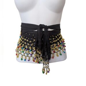 Black Beaded Belly Dance Hip Scarf
